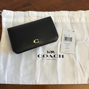 Coach Essential Slim Card Case - Black Refined Calf Leather